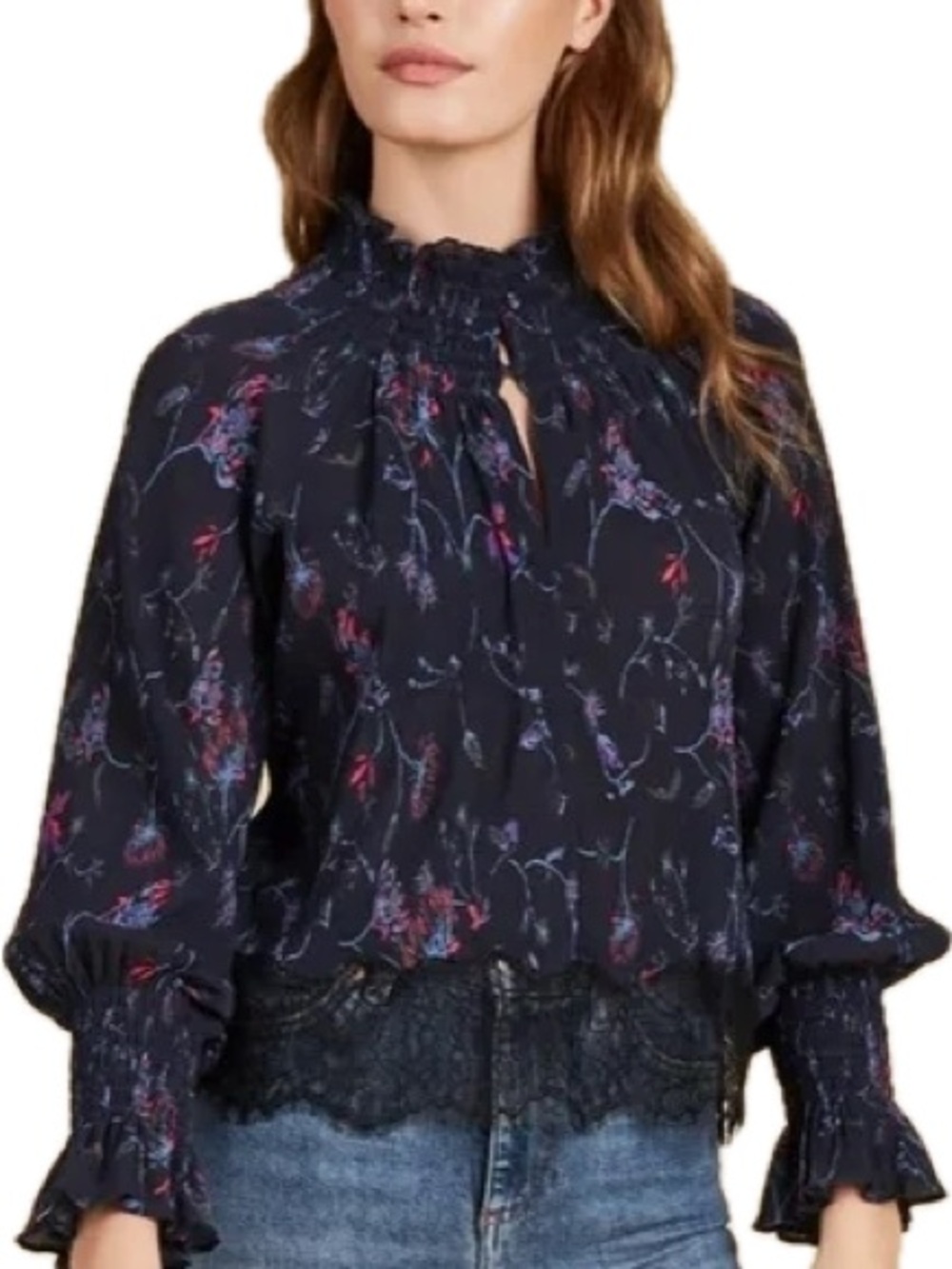 Tanya Taylor Nyssa navy floral print blouse size 8